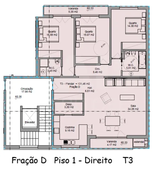 Apartamento T3 Piso1 Fração D  (em construção)