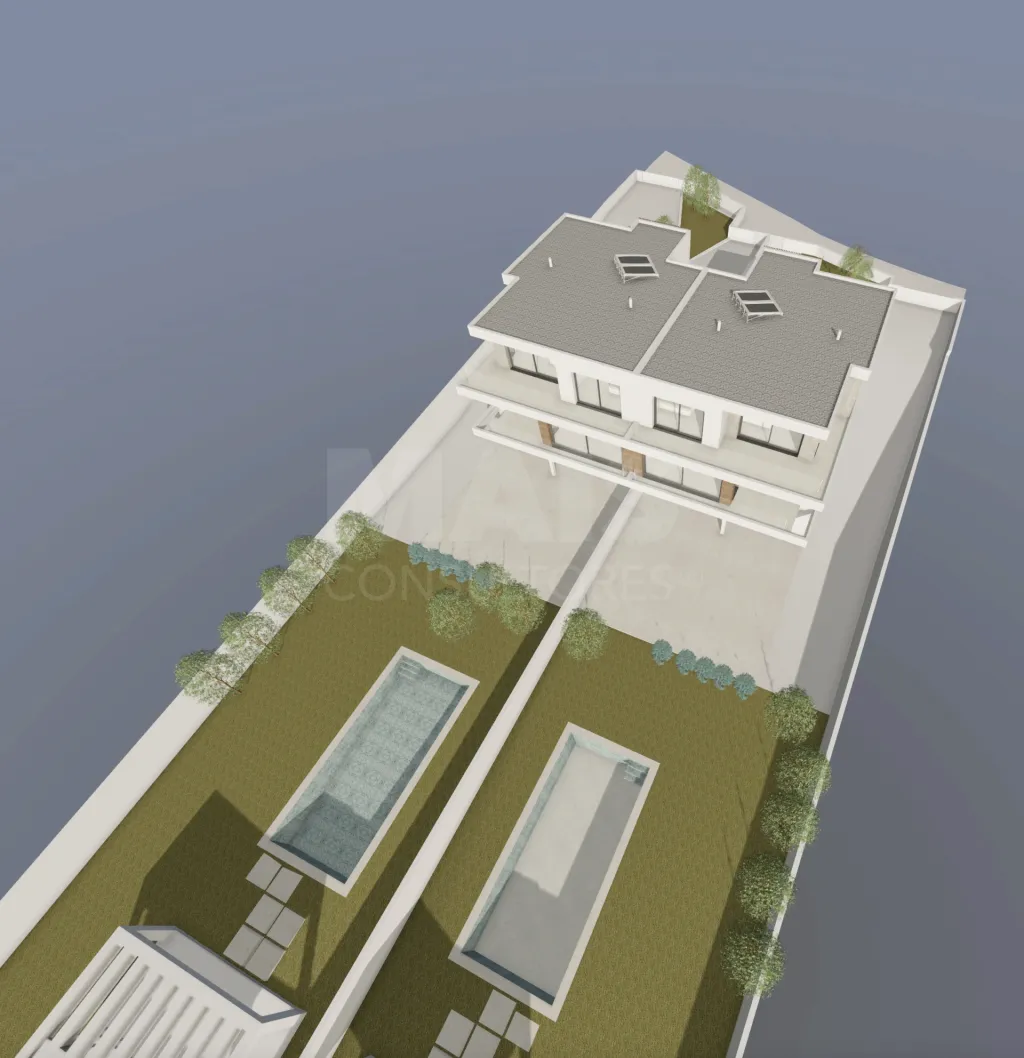 Terreno com projeto em fase de aprovação para 2 moradias T4 com piscina.
