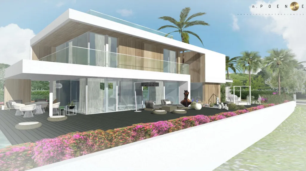 Lote de terreno urbano com 912m2 com projeto para construção de moradia unifamiliar T4 de 390m2 com piscina e vista mar.