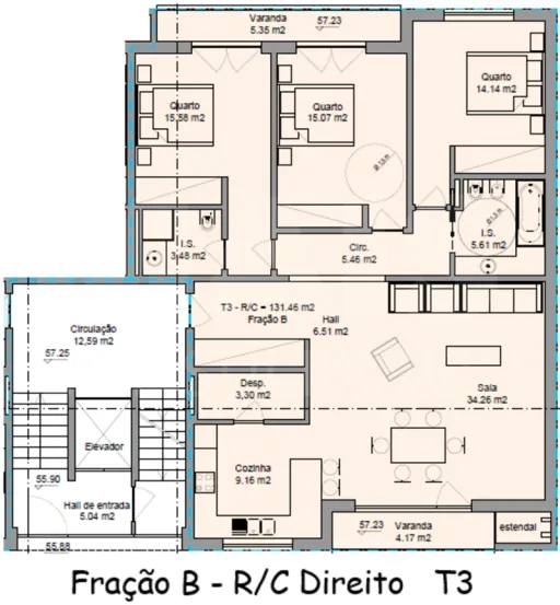 Apartamento T3 R/C  Fração B (Em Construção)