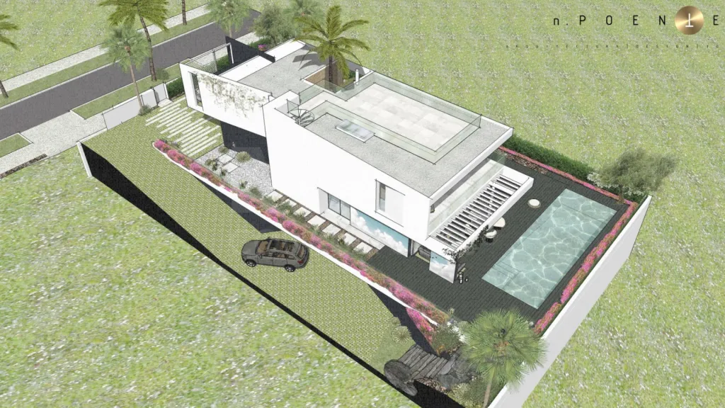 Lote de terreno urbano com 912m2 com projeto para construção de moradia unifamiliar T4 de 390m2 com piscina e vista mar.