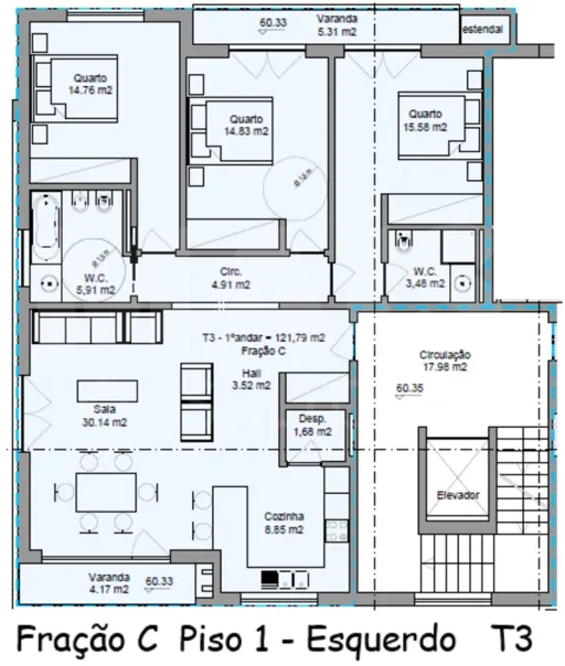 Apartamento T3  Piso1 Fração C  (Em Construção)