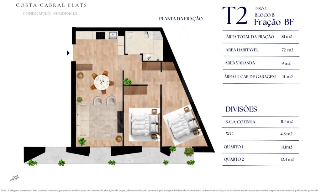 Apartamento T2  com Varanda no Piso 2 - Fração BF