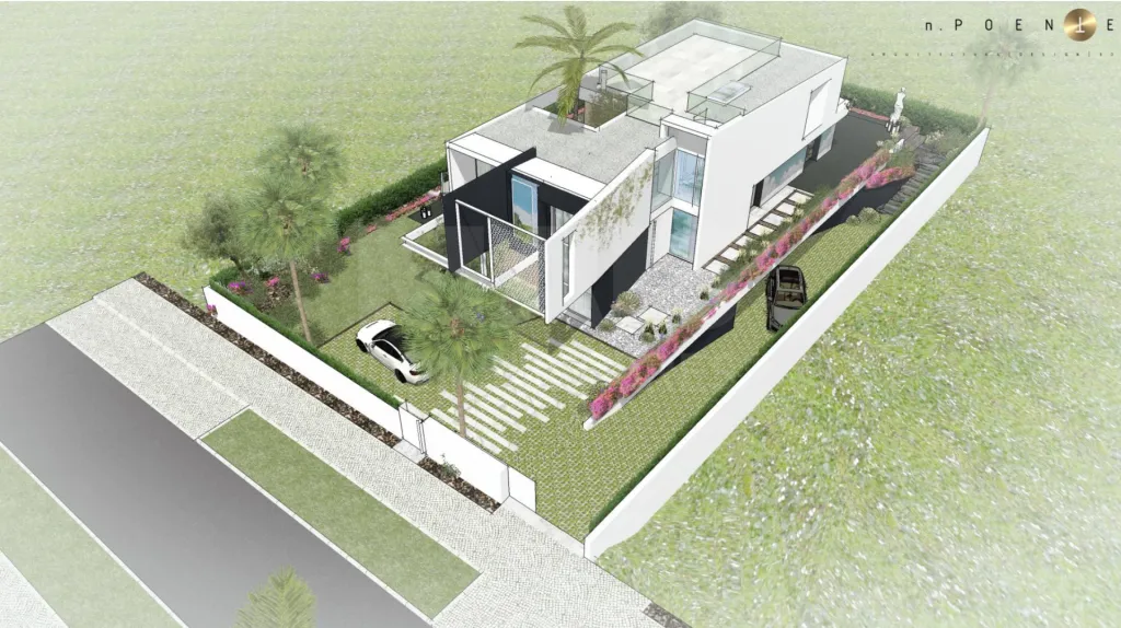 Lote de terreno urbano com 912m2 com projeto para construção de moradia unifamiliar T4 de 390m2 com piscina e vista mar.